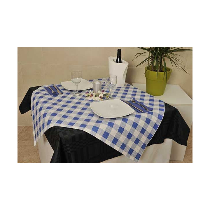 Pre-Cut Paper Tablecloth Blue Checkers 40g 1x1m (400 Units)  