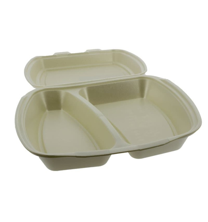 Foam Lunch Box 2 Compartments Champagne 2,40x2,10x0,70cm (250 Units)