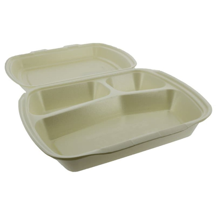 Foam Lunch Box 3 Compartments Champagne 2,40x2,10x0,70cm (250 Units)