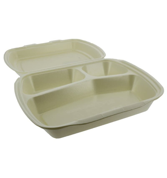 Foam Lunch Box 3 Compartments Champagne 2,40x2,10x0,70cm (125 Units)  