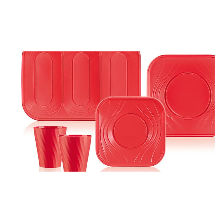 Plastic Plate PP "X-Table" Square shape Red 18 cm (120 Units)