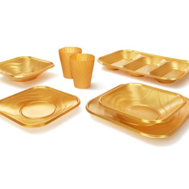 Plastic Plate PP "X-Table" Square shape Gold 23 cm (120 Units)