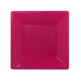 Plastic Plate Flat Square shape Fuchsia 23 cm (25 Units) 