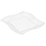 Plastic Plate PS Flat Square shape Waves White 23 cm (25 Units) 