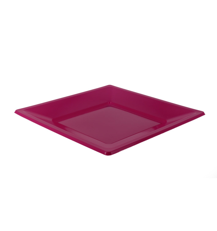 Plastic Plate Square shape Flat Fuchsia 23 cm (750 Units)