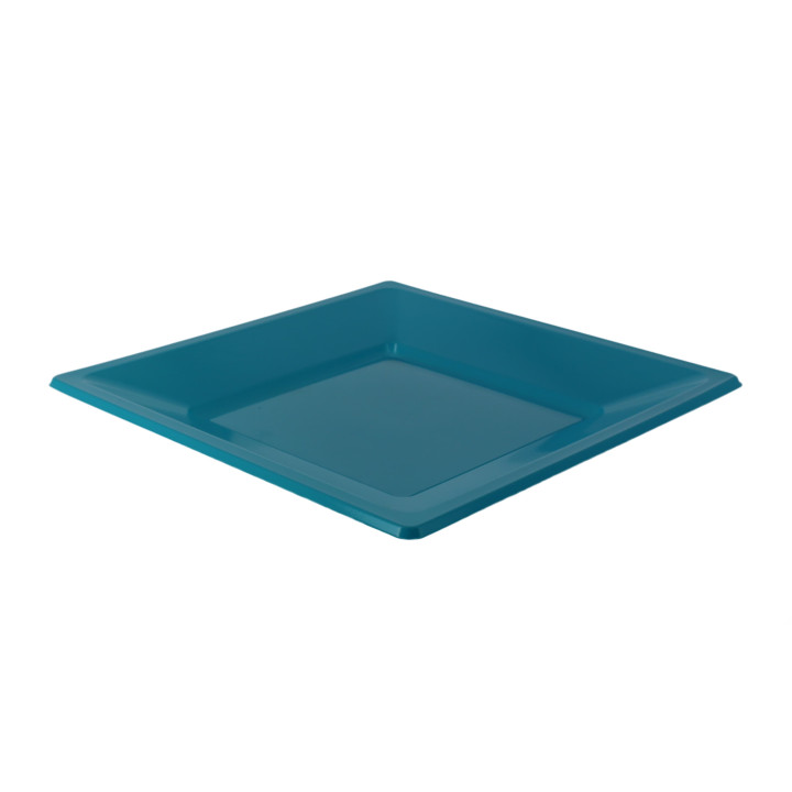 Plastic Plate Flat Square shape Turquoise 17 cm (25 Units) 