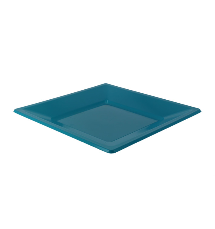 Plastic Plate Flat Square shape Turquoise 23 cm (3 Units) 