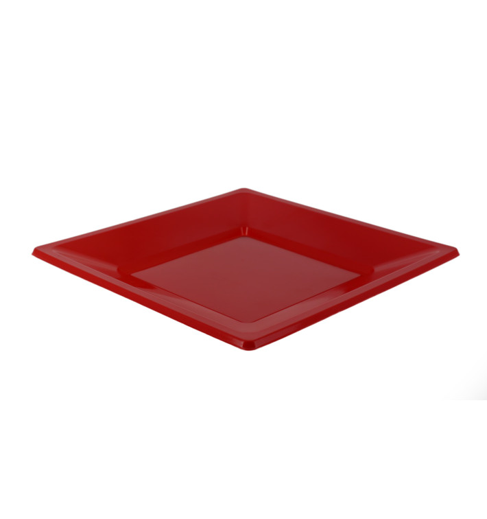 Plastic Plate Flat Square shape Red 23 cm (180 Units)