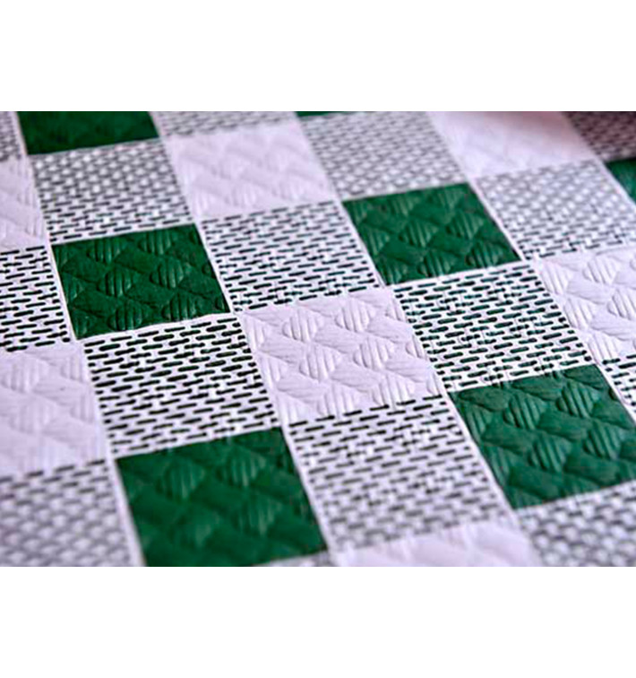 Pre-Cut Paper Tablecloth Green Checkers 40g 1x1m (400 Units)  