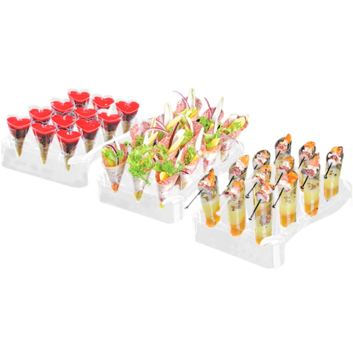 Plastic Serving Cones with Serving Cone Holder "Slice" 55ml 18x26cm (4 Kits)