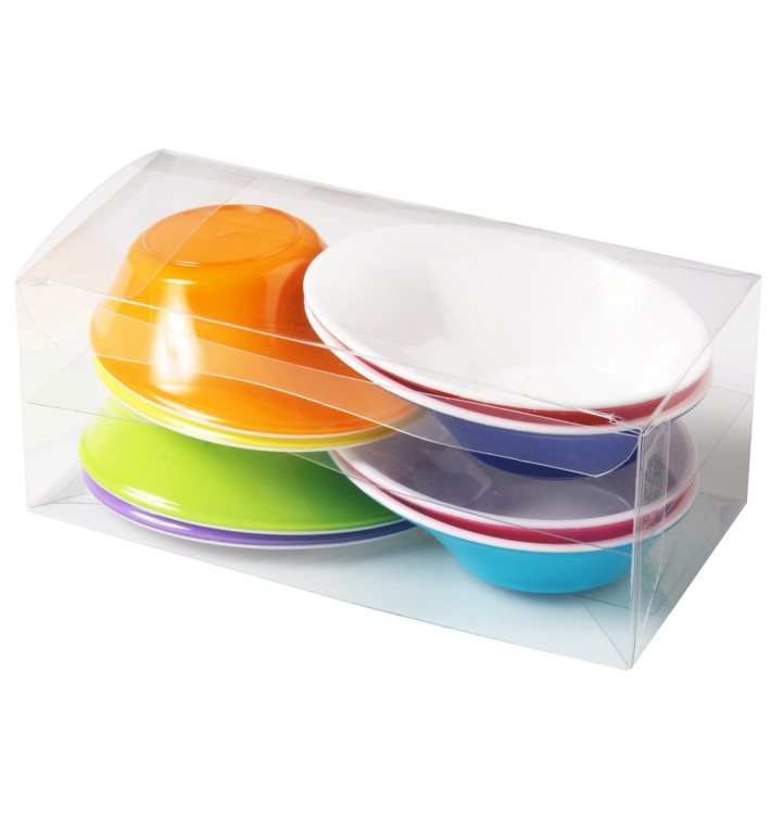 Plastic Bowl PS "Sodo" White and Multicolor 50 ml (8 Units)