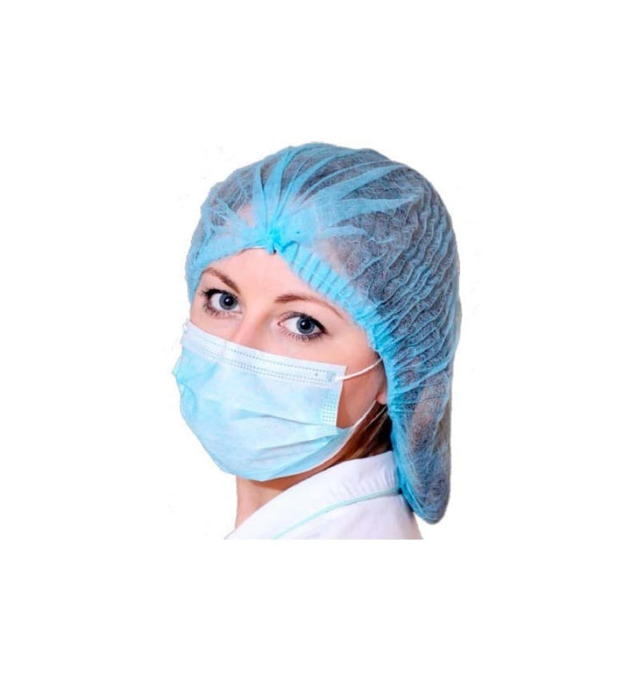 Disposable Bouffant Cap Accordion PP Blue 1 Gum Ø53cm (100 Units)  