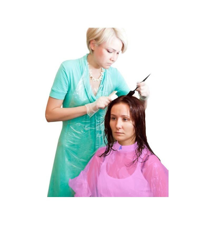 Disposable Plastic Dye Cape PE Wrapped Pink 80x110cm (1000 Units)