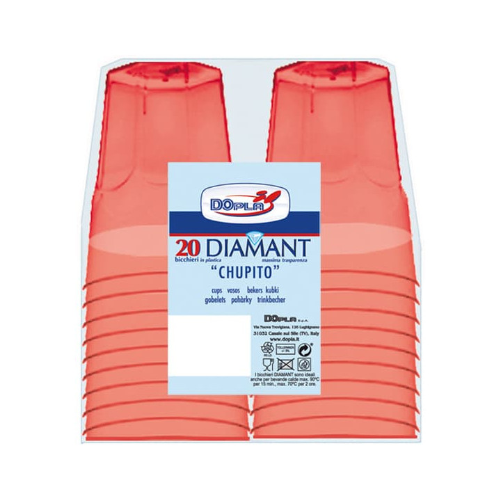 Plastic Shot PS Crystal "Diamant" Red 50ml (20 Units) 