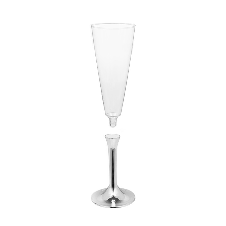 Plastic Stemmed Flute Sparkling Wine Silver Chrome 160ml 2P (200 Units)