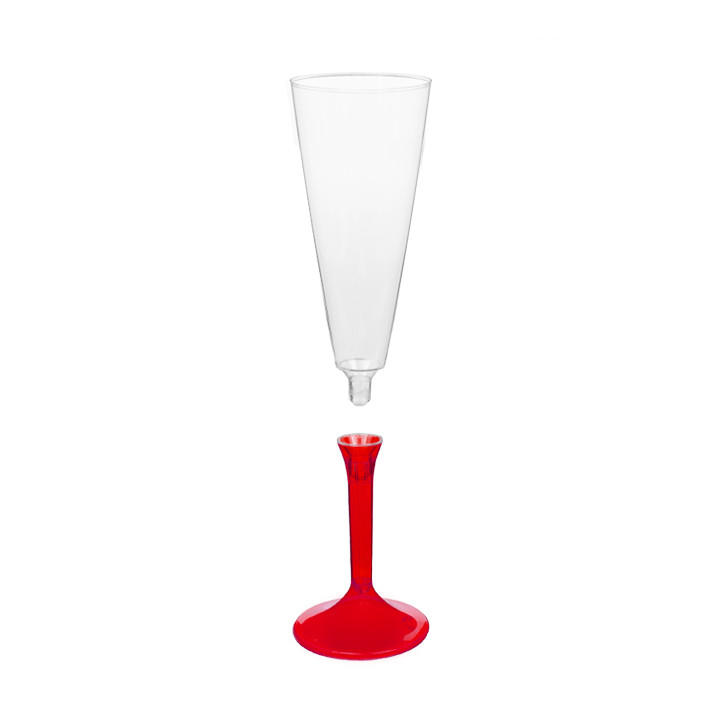 Plastic Stemmed Flute Sparkling Wine Red Clear 160ml 2P (200 Units)