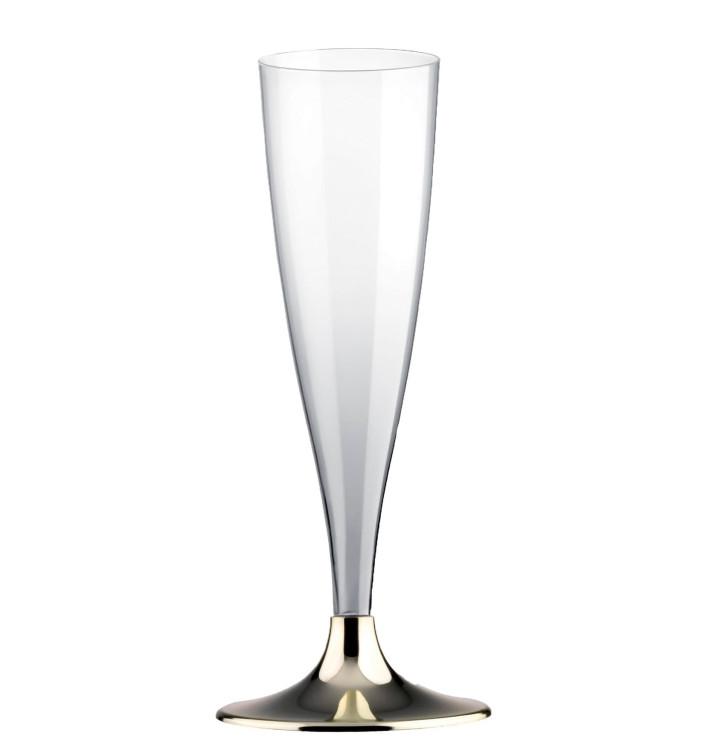 Plastic Stemmed Flute Sparkling Wine Gold Chrome 140ml 2P (20 Units)