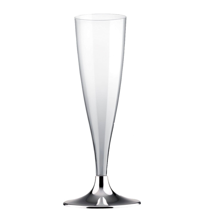 Plastic Stemmed Flute Sparkling Wine Silver Chrome 140ml 2P (400 Units)