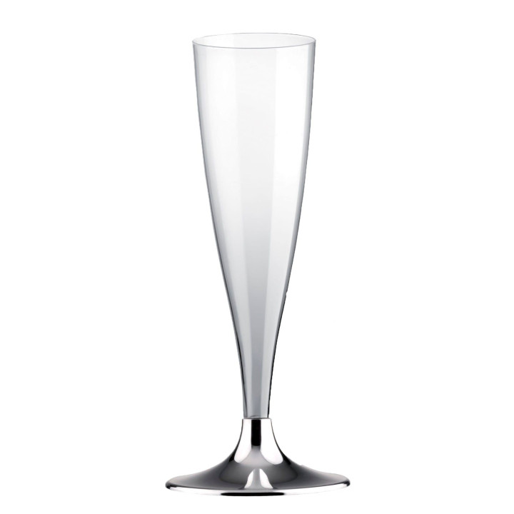 Plastic Stemmed Flute Sparkling Wine Silver Chrome 140ml 2P (400 Units)