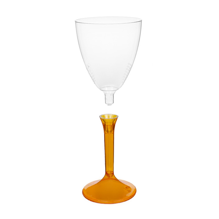 Plastic Stemmed Glass Wine Orange Clear Removable Stem 180ml (200 Units)