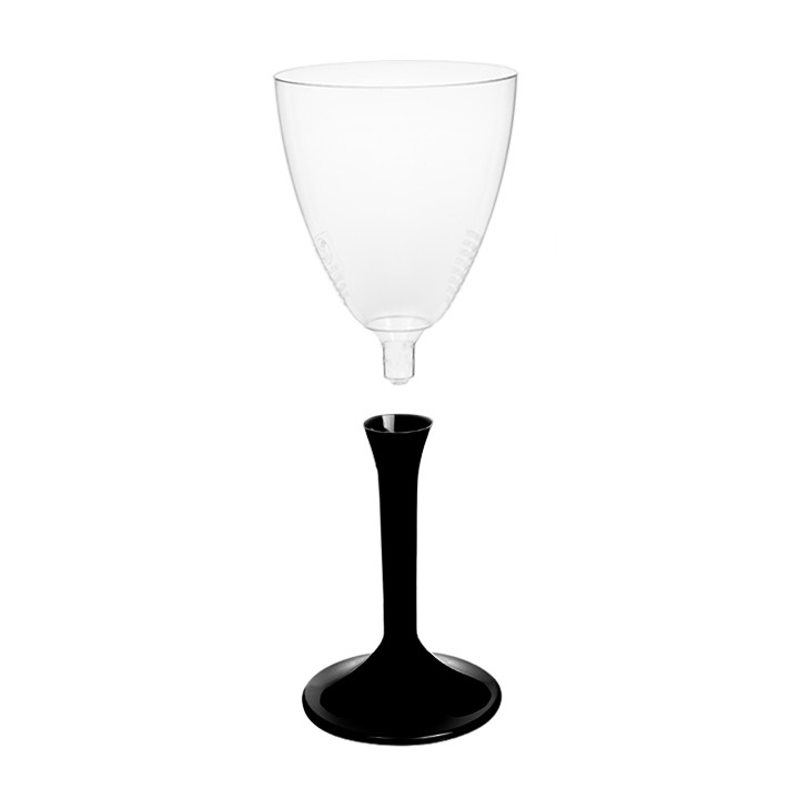 Plastic Stemmed Glass Wine Black Removable Stem 180ml (200 Units)