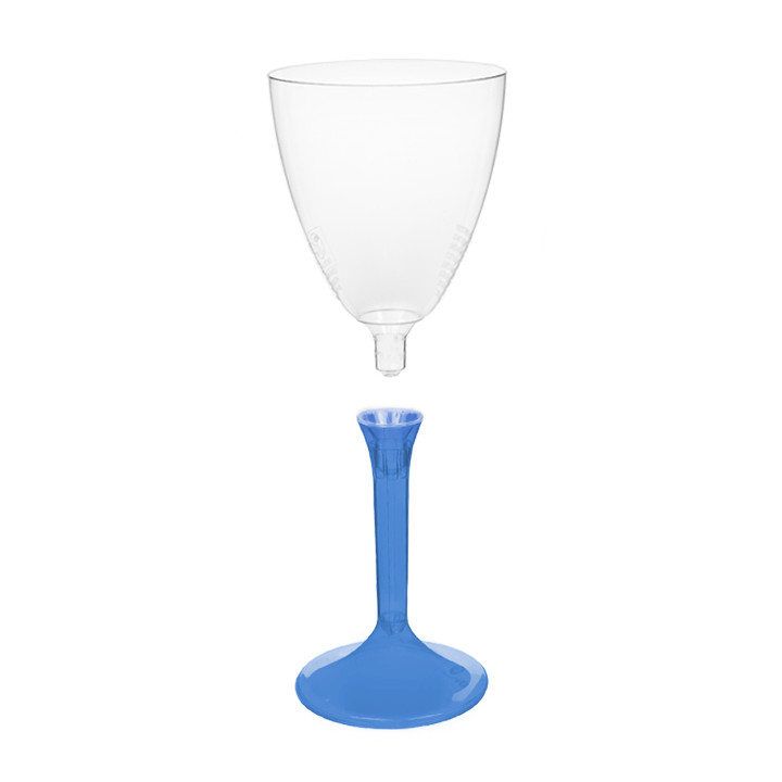 Plastic Stemmed Glass Wine Blue Clear Removable Stem 180ml (200 Units)