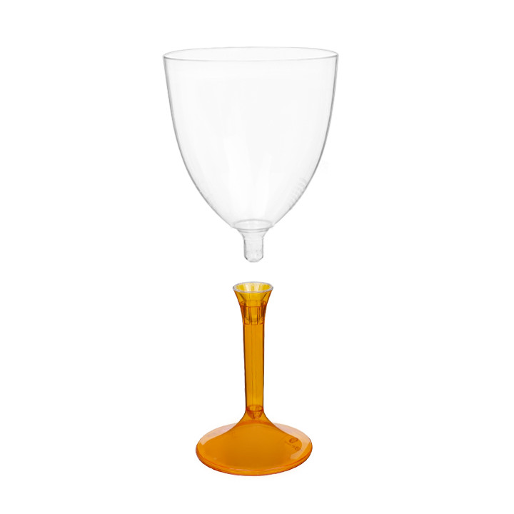 Plastic Stemmed Glass Wine Orange Clear Removable Stem 300ml (200 Units)