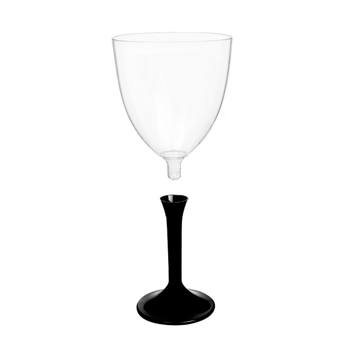 Plastic Stemmed Glass Wine Black Removable Stem 300ml (200 Units)