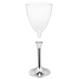 Plastic Stemmed Glass Wine Silver Chrome Removable Stem 180ml (200 Units)