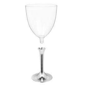 Plastic Stemmed Glass Wine Silver Chrome Removable Stem 300ml (200 Units)