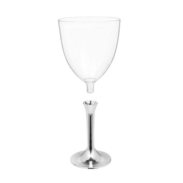 Plastic Stemmed Glass Wine Silver Chrome Removable Stem 300ml (200 Units)