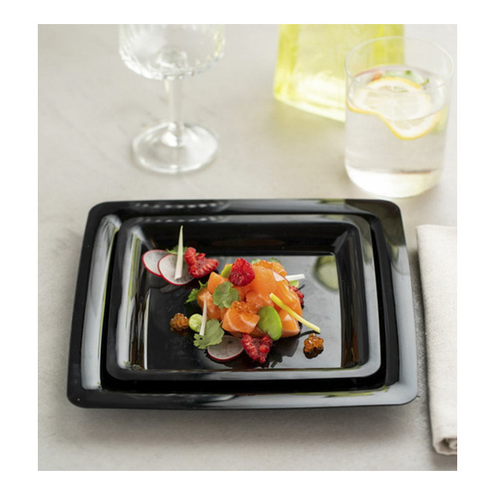 Plastic Plate Square shape Extra Rigid Black 18x18cm (200 Units)
