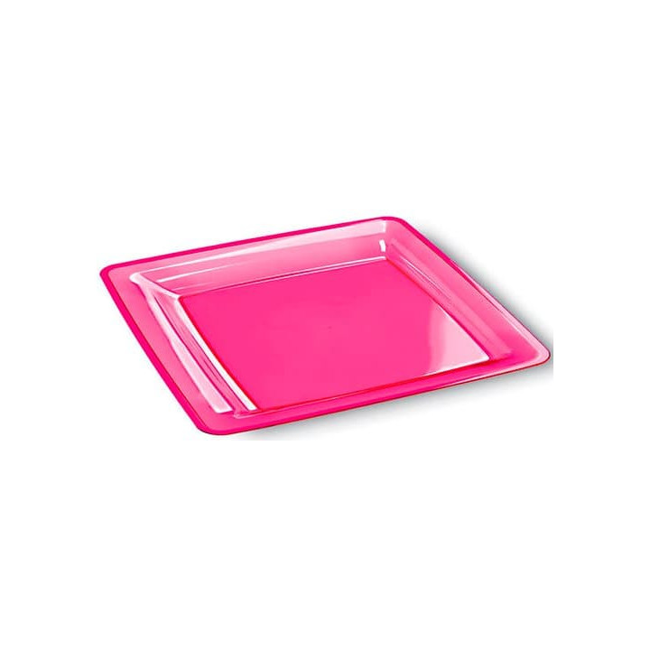 Plastic Plate Square shape Extra Rigid Raspberry 18x18cm (6 Units) 