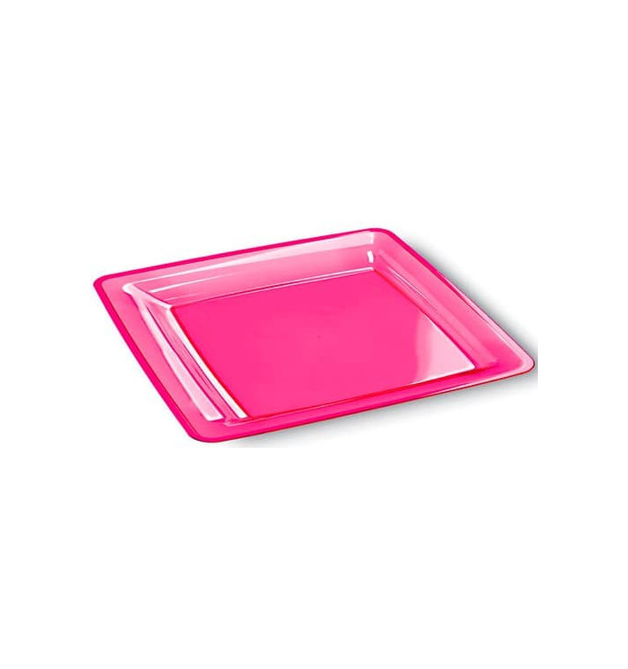 Plastic Plate Square shape Extra Rigid Raspberry 18x18cm (108 Units)