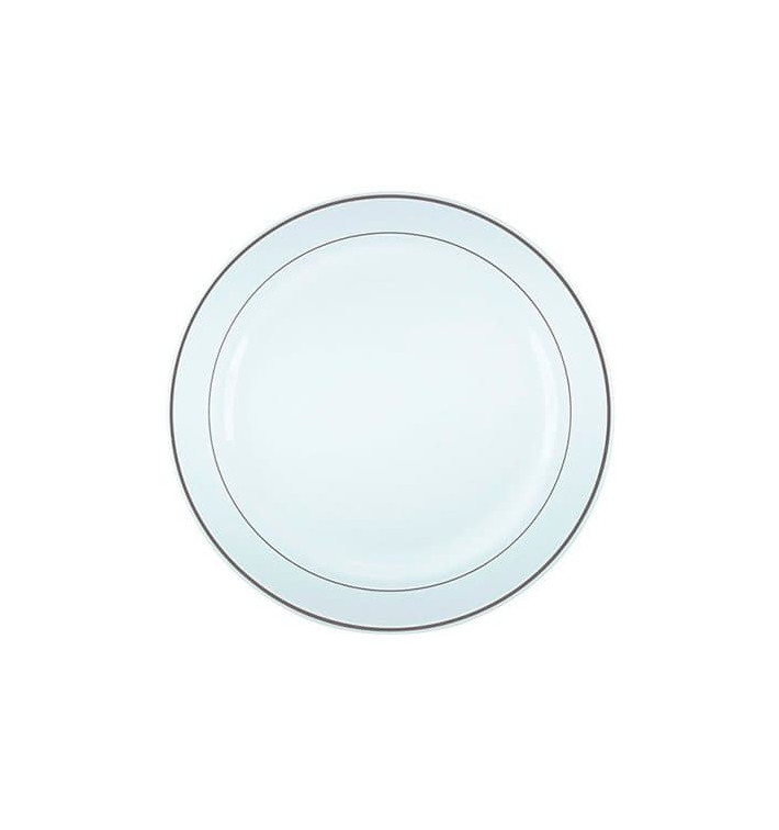 Plastic Plate Extra Rigid with Border Silver 23cm (20 Units) 