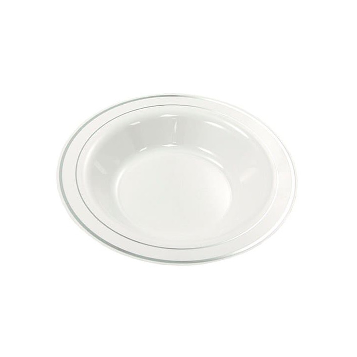 Plastic Plate Extra Rigid Deep with Border Silver 23cm (200 Units)