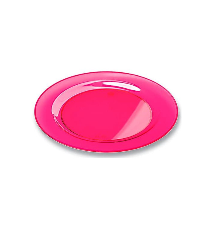 Plastic Plate Round shape Extra Rigid Raspberry 19cm (120 Units)