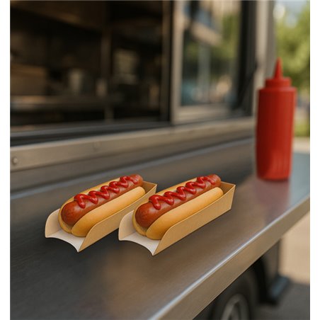 Kraft cardboard wedge for serving hot dogs and sausages