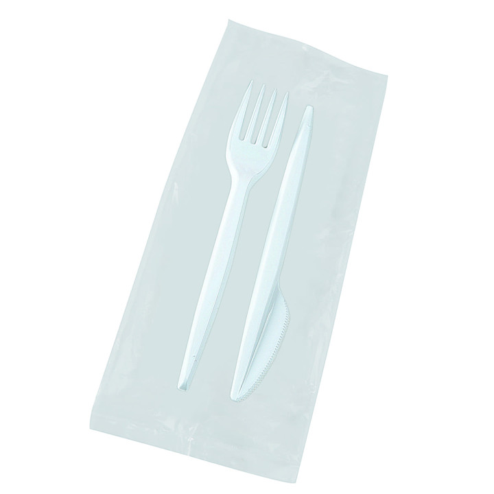 Plastic Cutlery kit PS Fork and Knife White (1.000 Units)