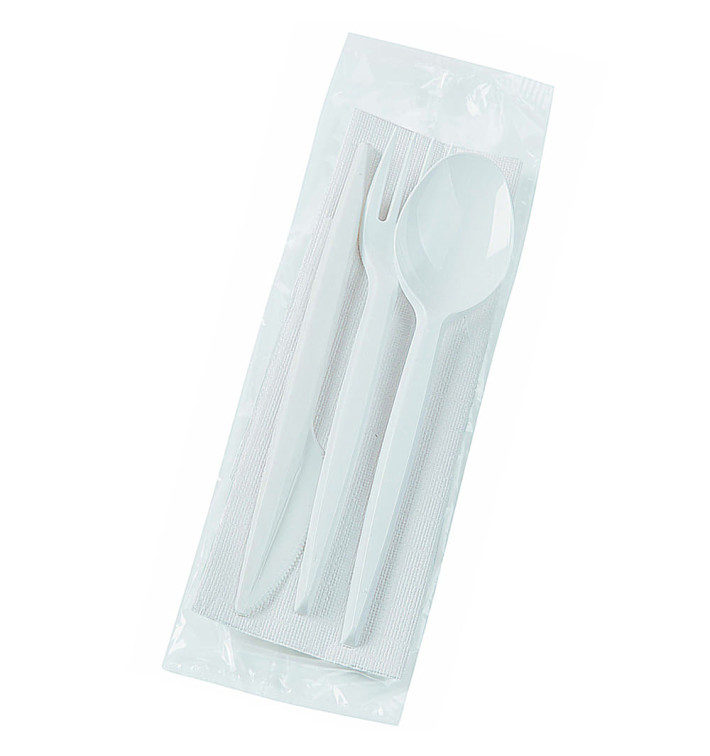Plastic Cutlery kit PS Fork, Knife, Spoon and Napkin (25 Units)