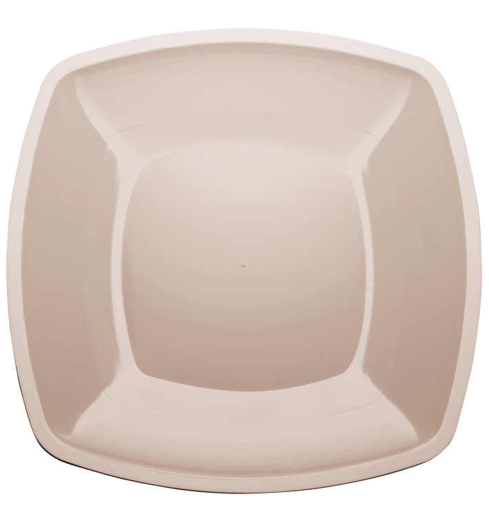 Plastic Plate Flat Beige Square shape PS 30 cm (12 Units) 