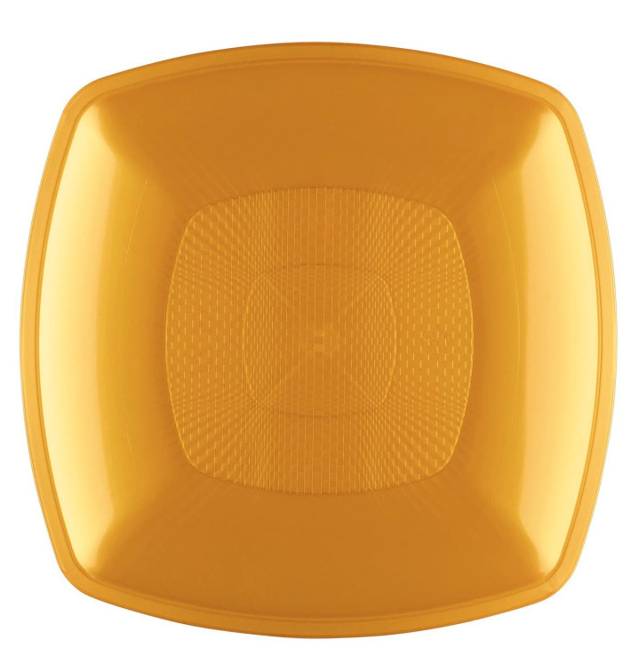 Plastic Plate Deep Gold Square shape PP 18 cm (300 Units)