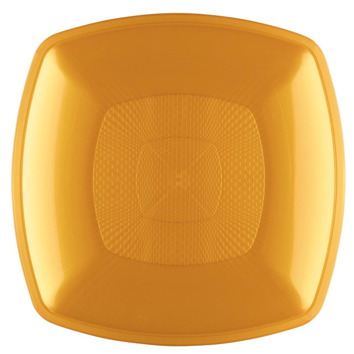 Plastic Plate Flat Gold Square shape PP 23 cm (300 Units)