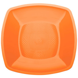 Plastic Plate Flat Orange Square shape PP 18 cm (300 Units)