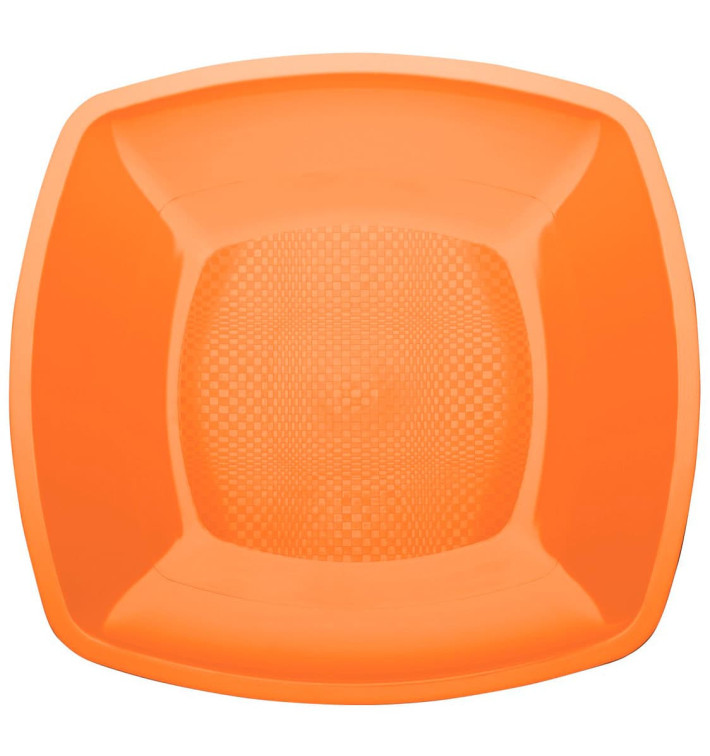 Plastic Plate Flat Orange Square shape PP 23 cm (25 Units) 