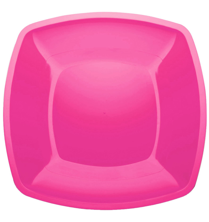 Plastic Plate Flat Fuchsia Square shape PS 30 cm (12 Units) 