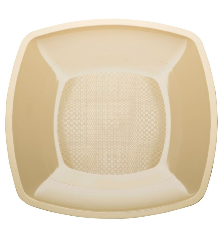 Plastic Plate Flat Cream Square shape PP 23 cm (25 Units) 