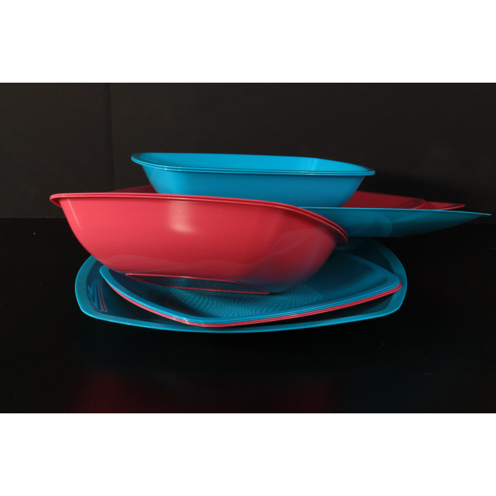 Plastic Plate Flat Red Square shape PS 23 cm (25 Units) 