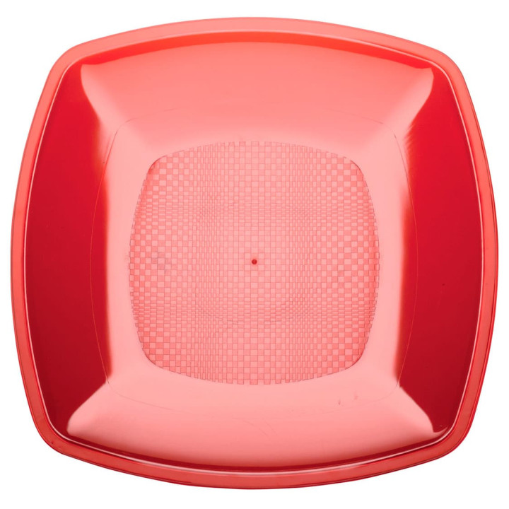 Plastic Plate Flat Red Square shape PS 23 cm (300 Units)