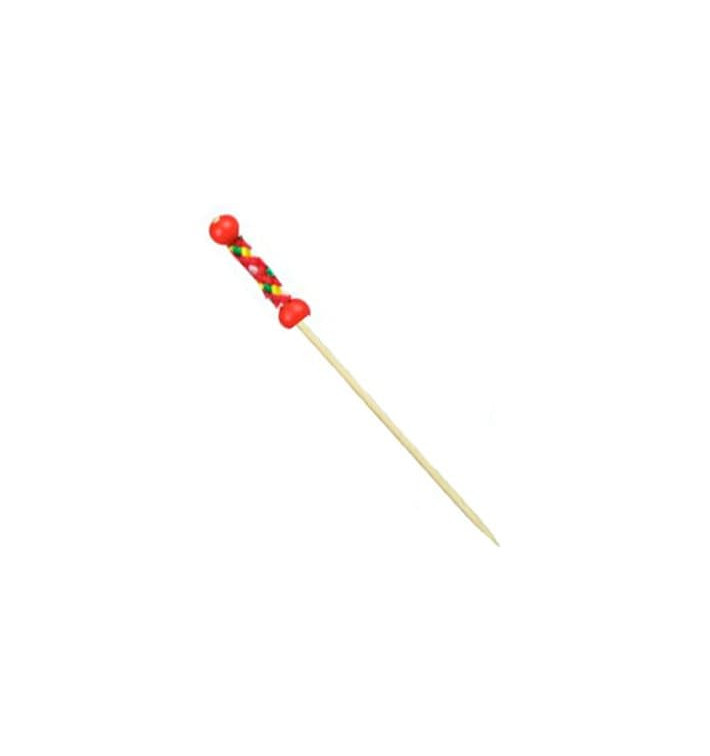 Bamboo Food Pick Red Design 12cm (5000 Units)